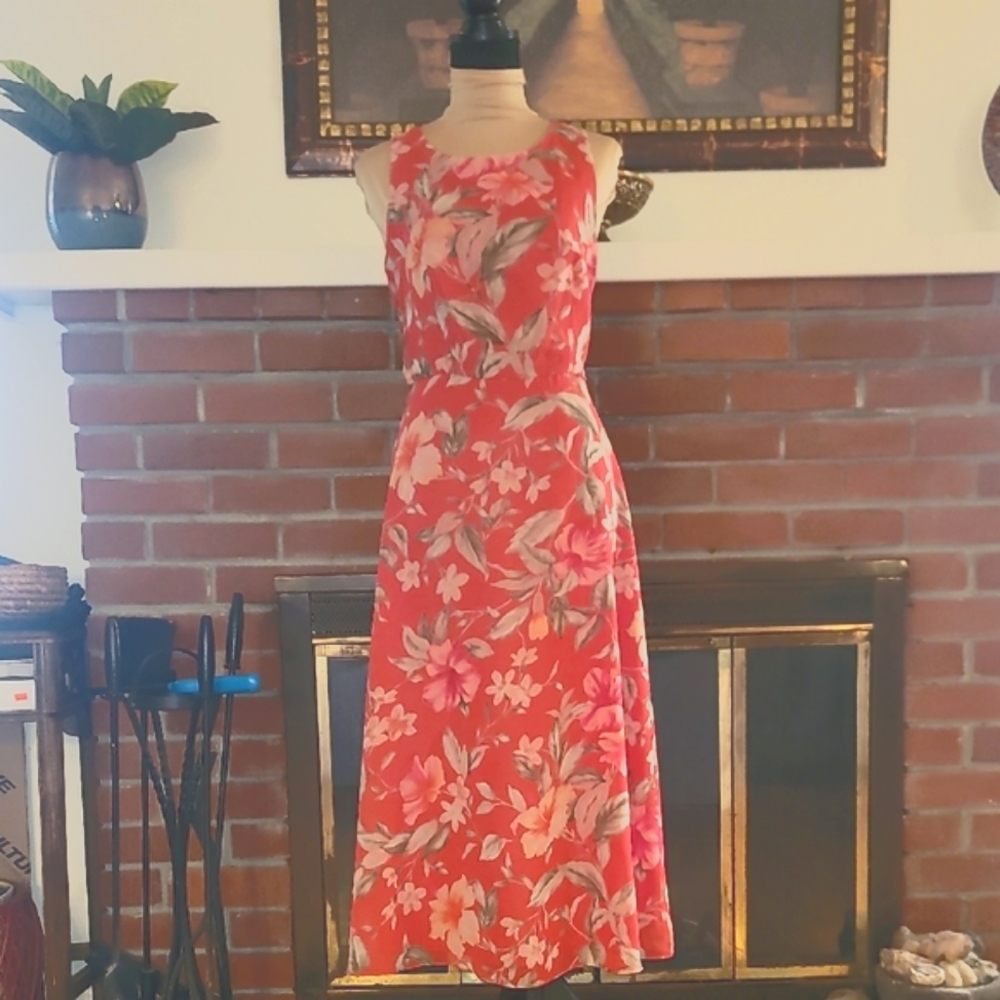 Coldwater Creek Floral Sleeveless Dress - Apricot and Green